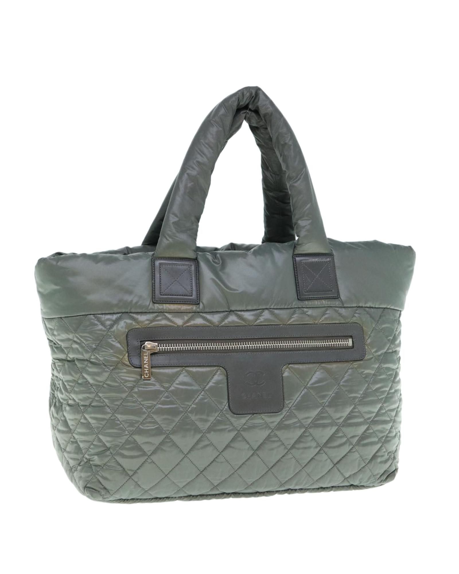 image of Chanel Gray Nylon Hand Bag With Cc Logo By Luxury Designer in Grey, Women's