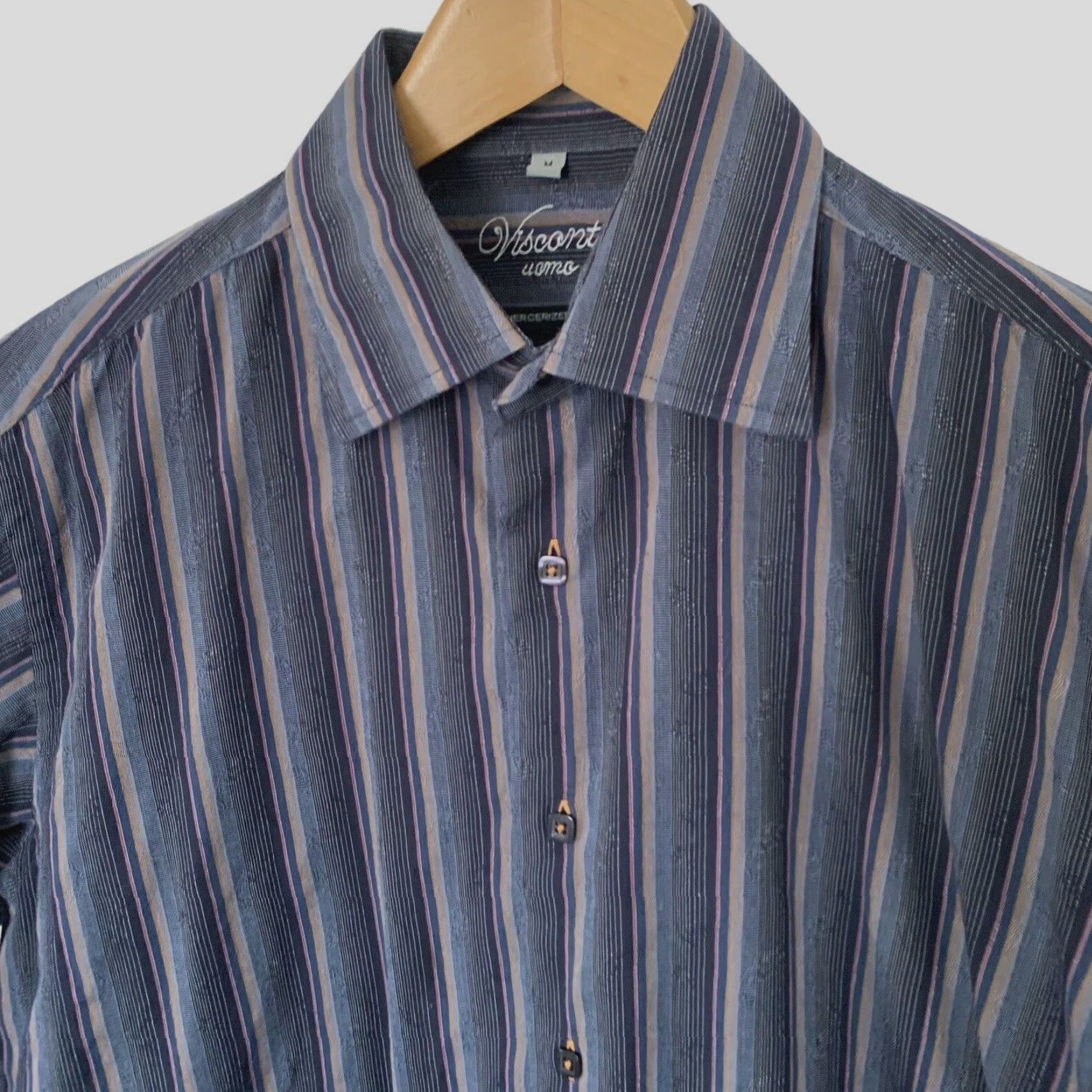 Vintage Visconti Uomo Shirt Mens M Blue Striped Button-Up Cuffs 2-Ply Mercerized Cotton Classic/Business Casual Formal Size US M / EU 48-50 / 2 - 3 Thumbnail