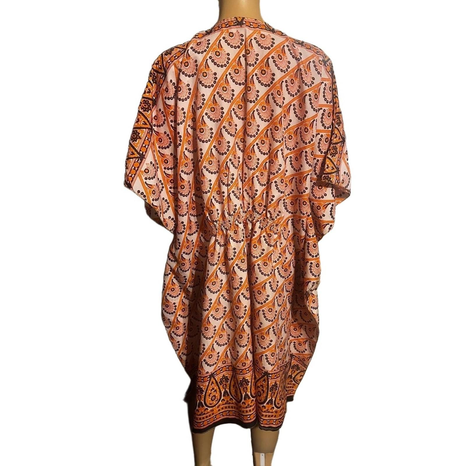 Other Kaftan Dress OSFM Pink Orange Bohemian Elastic Cinch Flowy Size ONE SIZE - 7 Thumbnail