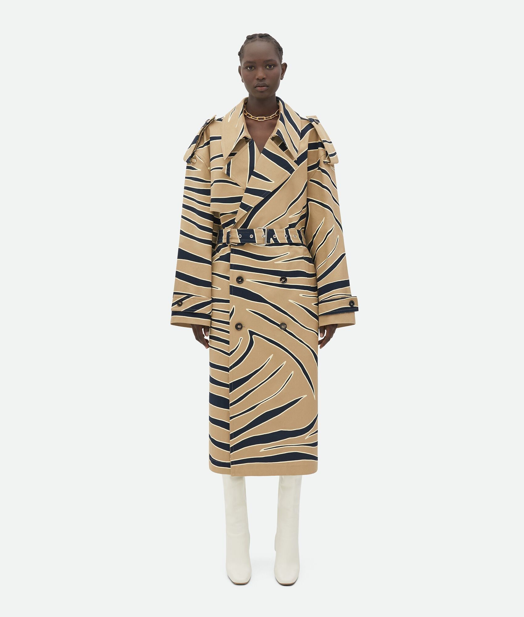 Bottega Veneta o1n1vont0925 Animal Print Cotton Trench Coat in Beige/Black Size S / US 4 / IT 40 - 1 Thumbnail