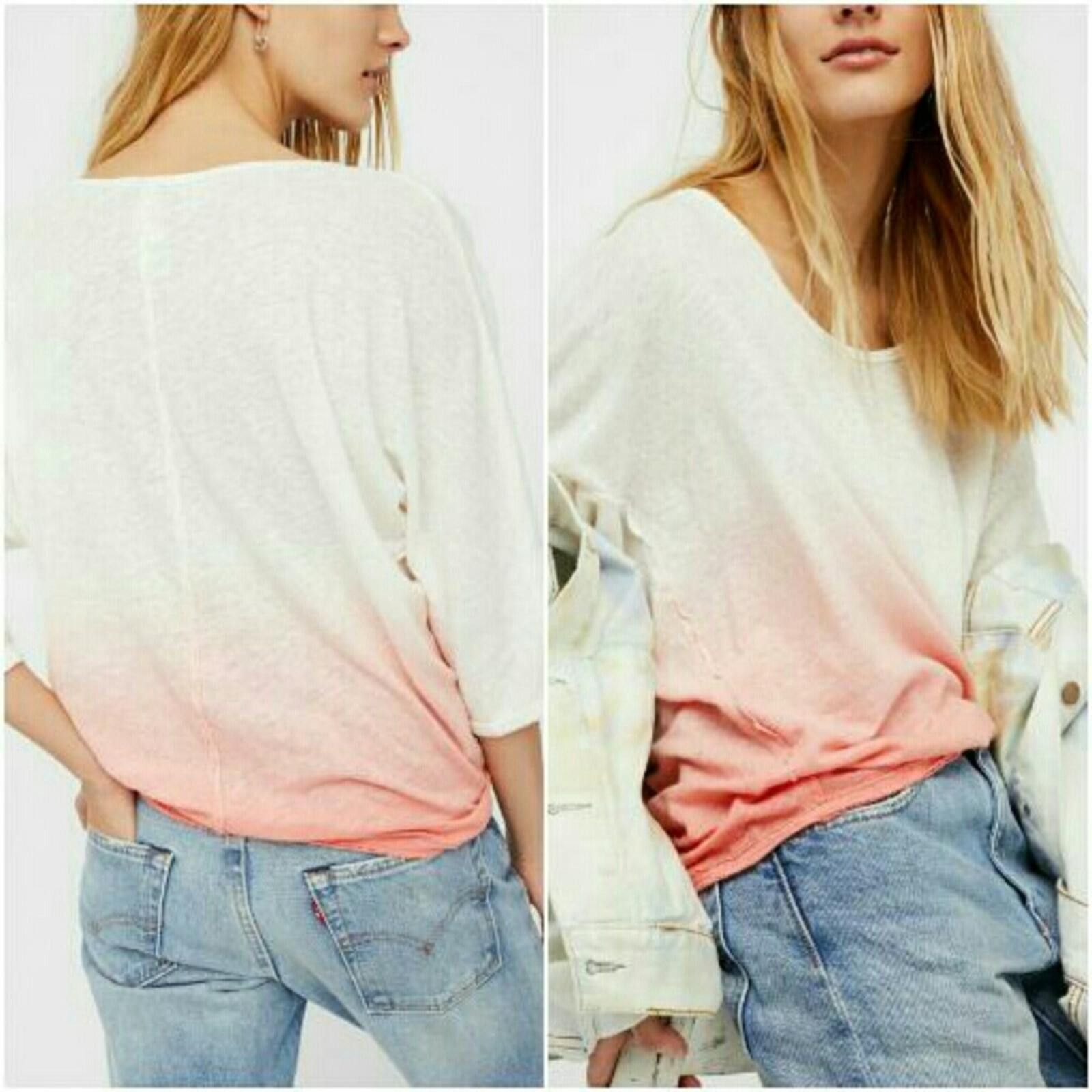 Free People Free People Cream to Coral Ombre Lightweight Pullover Size S / US 4 / IT 40 - 1 Thumbnail