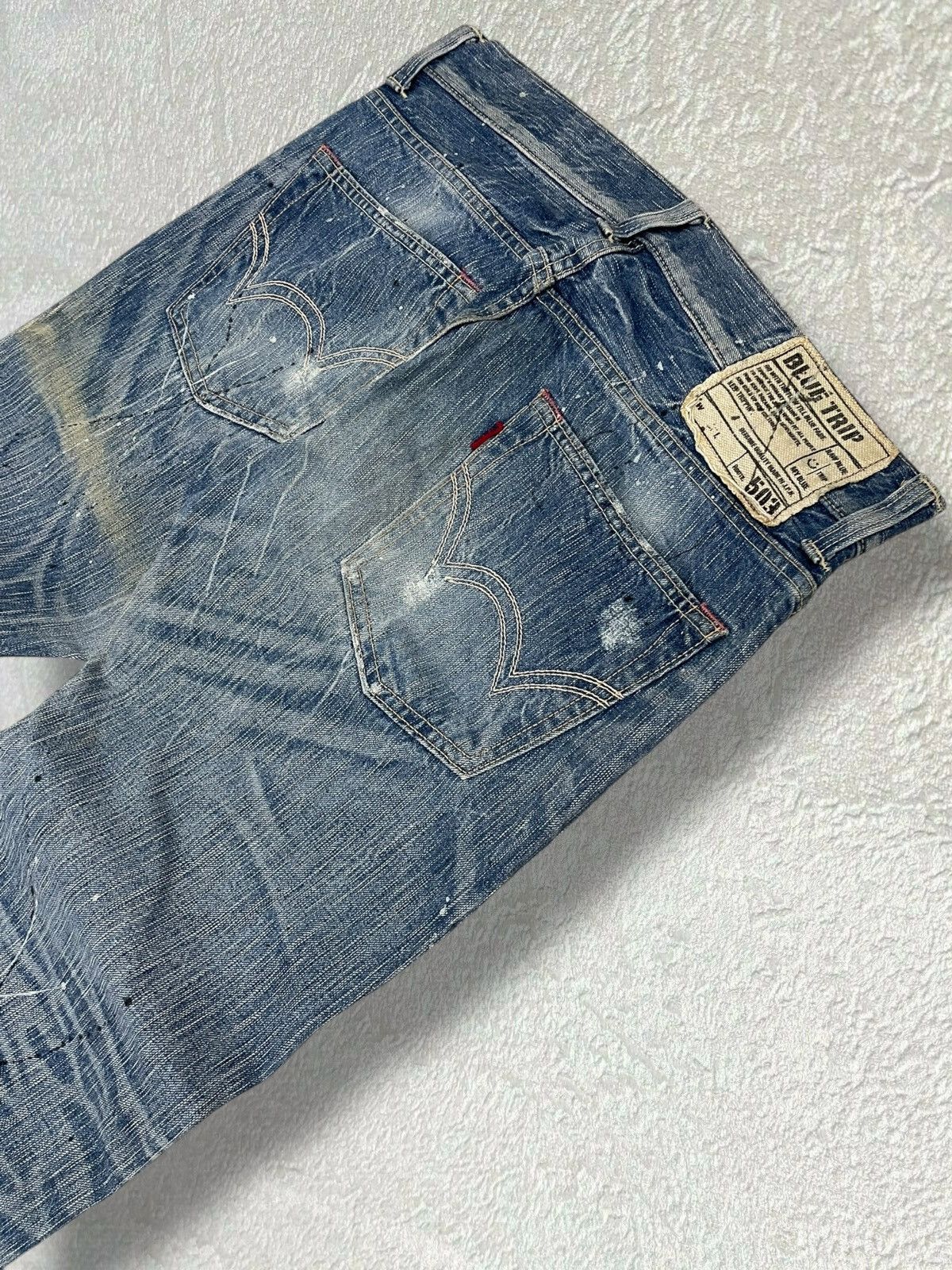 Designer × Edwin × Vintage Vintage Edwin Blue Trip 503 Iconic Distressed Flared Denim Size US 33 - 12 Thumbnail