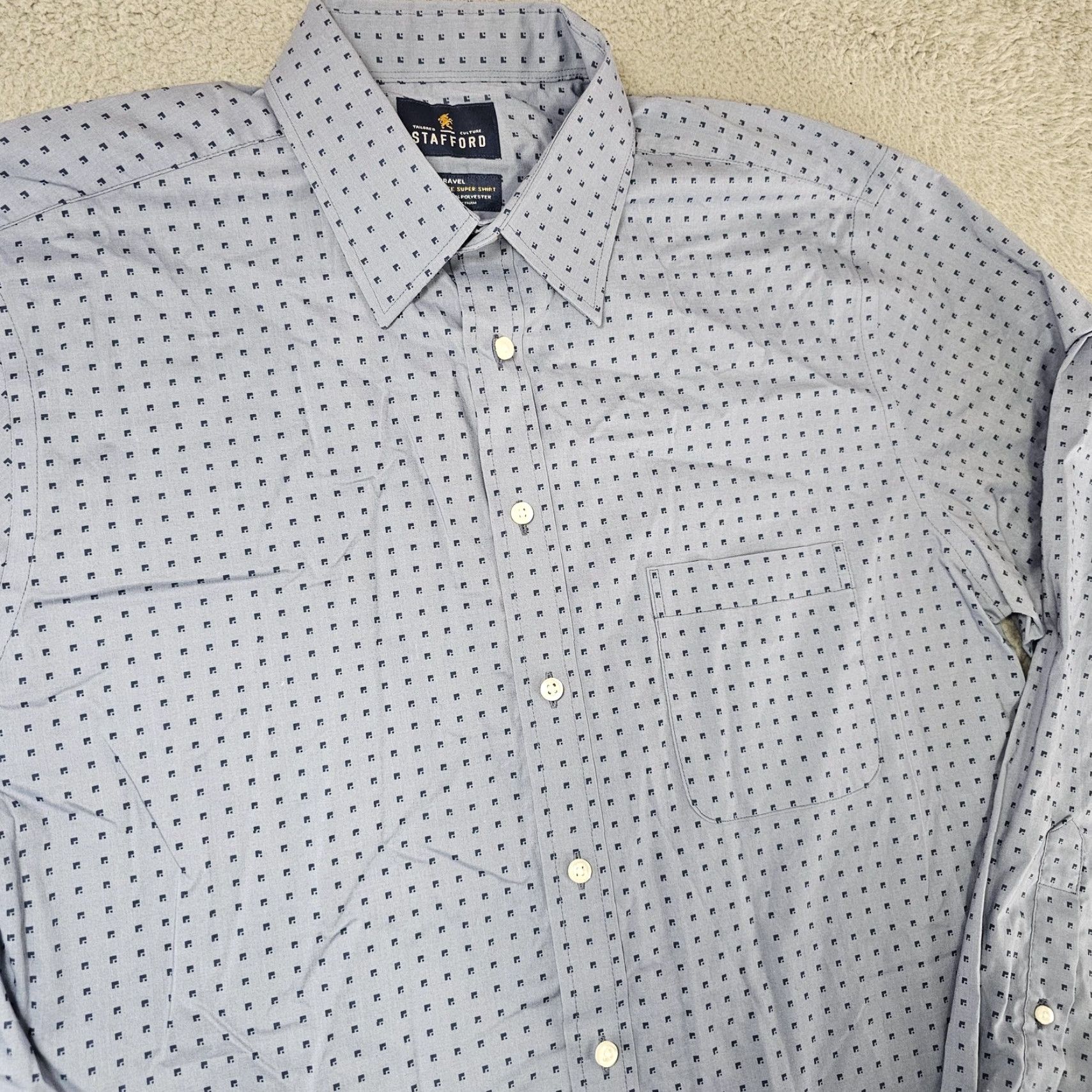 Stafford Stafford Shirt Mens 16 34-35 Blue Geometric Travel Performance Regular Fit Dress Shirt Size US L / EU 52-54 / 3 - 3 Thumbnail