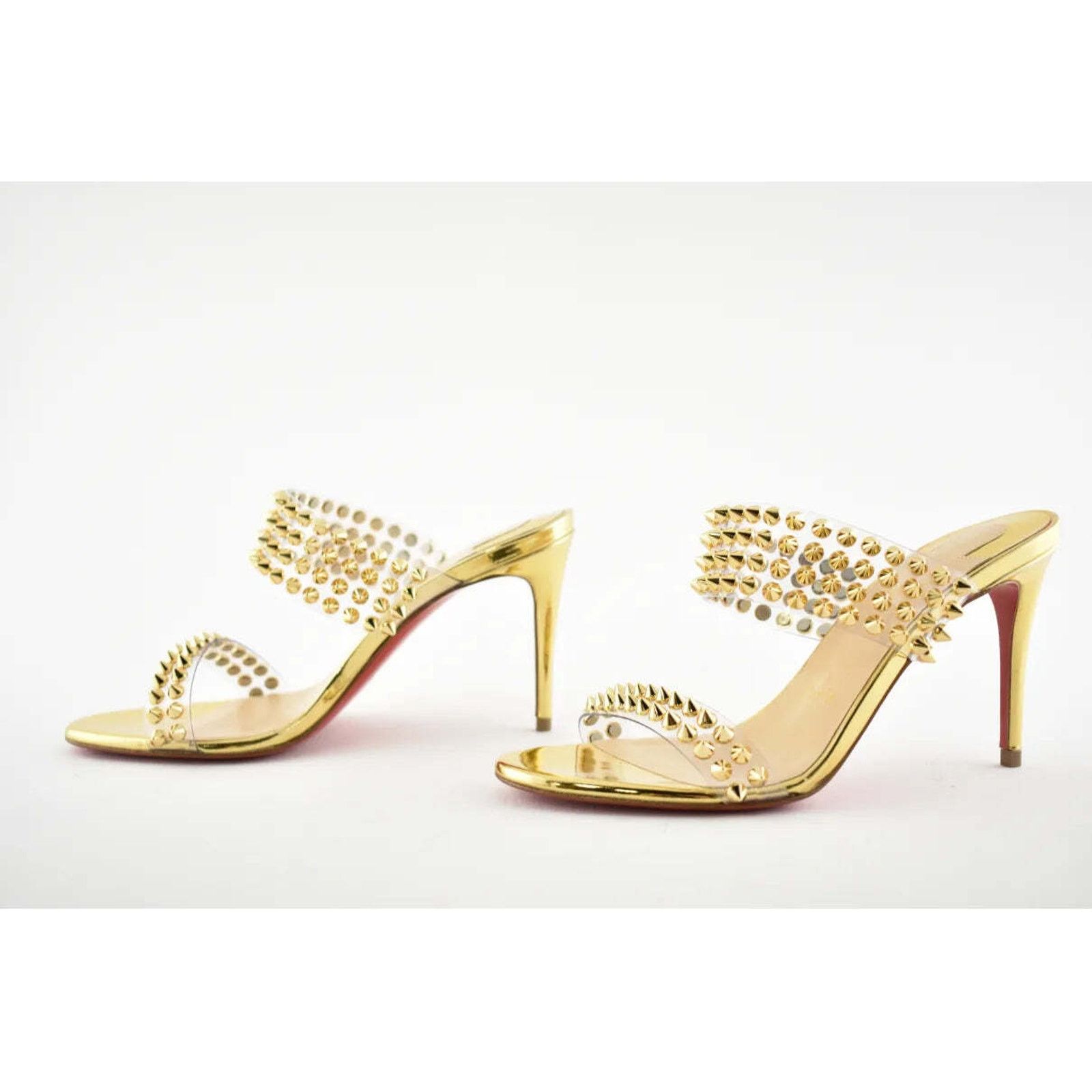 Christian Louboutin Spikes Only 85 Gold PVC Slide Mule Open Sandal Heel Pump 36 Size US 6 / IT 36 - 4 Thumbnail