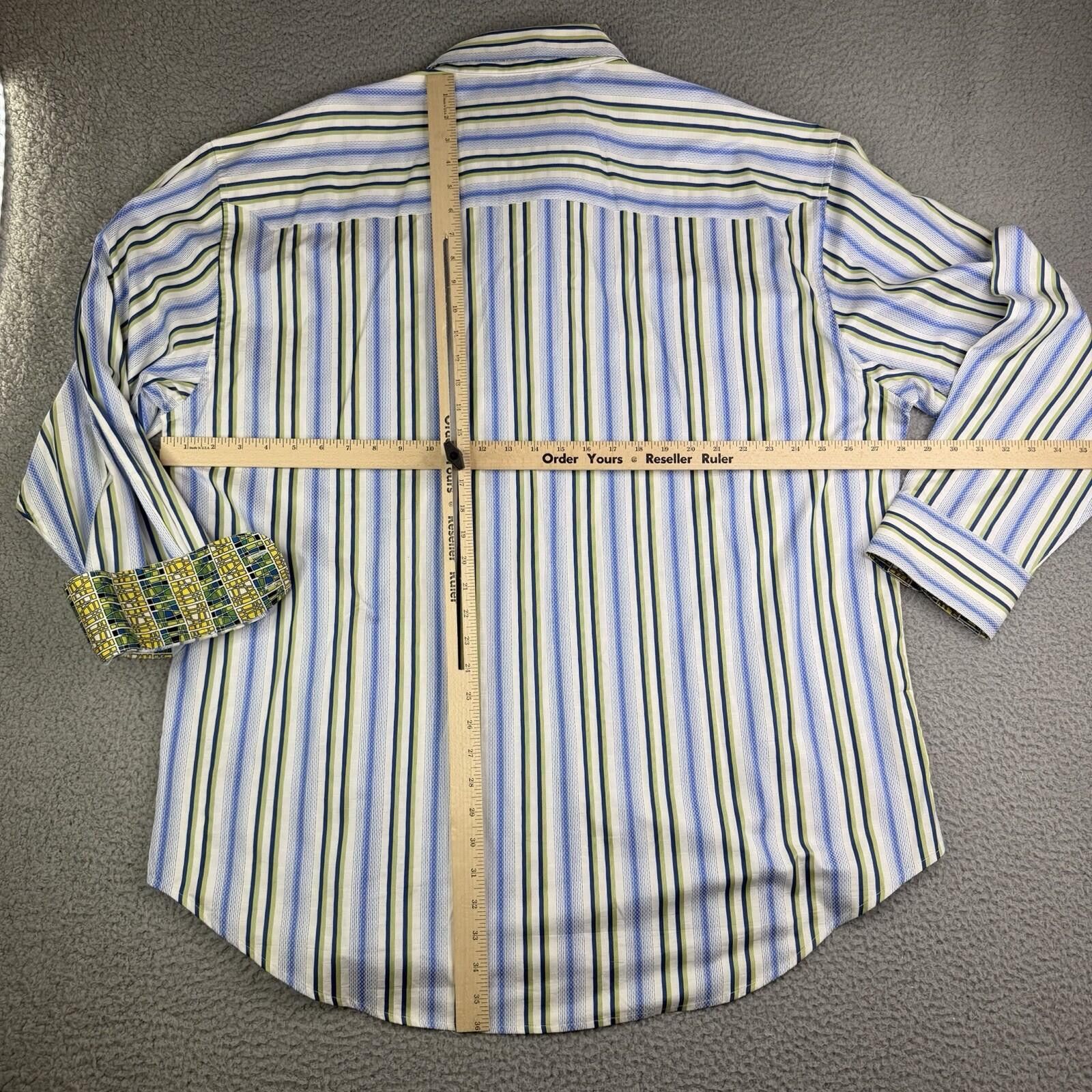 Robert Graham Robert Graham Striped 4XL Blue White Green Button Up Shirt Size US XXL / EU 58 / 5 - 8 Thumbnail