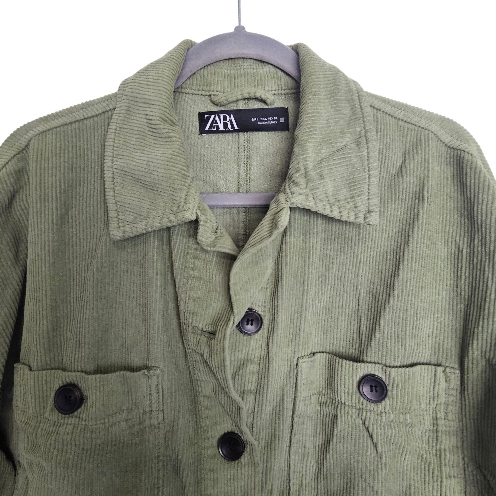Zara Zara Jacket Green Corderoy Button Front Crop Shirt Shacket L Size L / US 10 / IT 46 - 2 Thumbnail