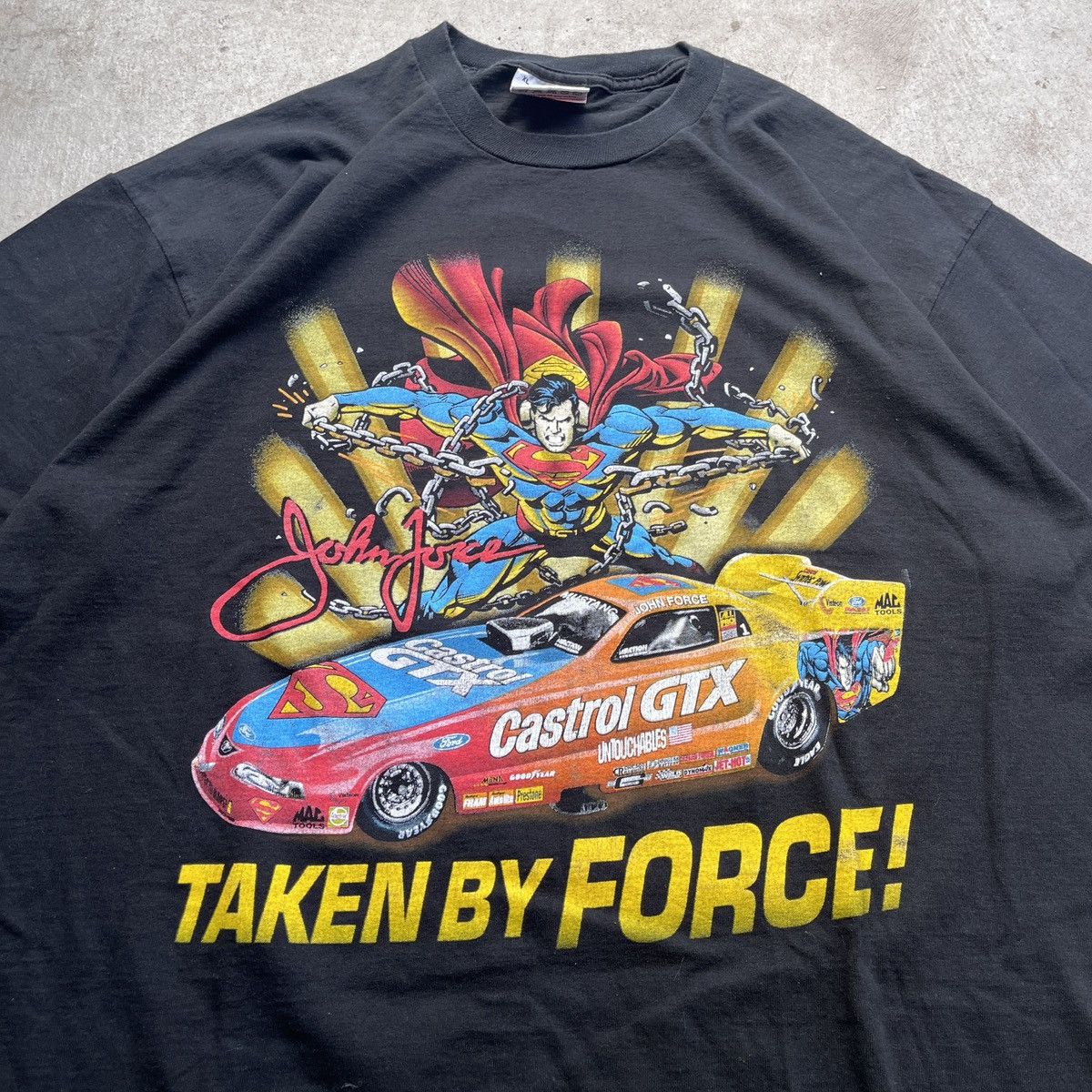 Other 1999 John Force Superman Double-Sided NASCAR Graphic T Shirt Size US XL / EU 56 / 4 - 2 Thumbnail