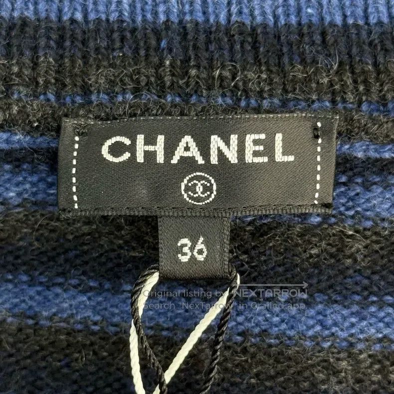 Chanel Chanel Blue and black striped classic logo cashmere turtle Size XS / US 0-2 / IT 36-38 - 5 Thumbnail