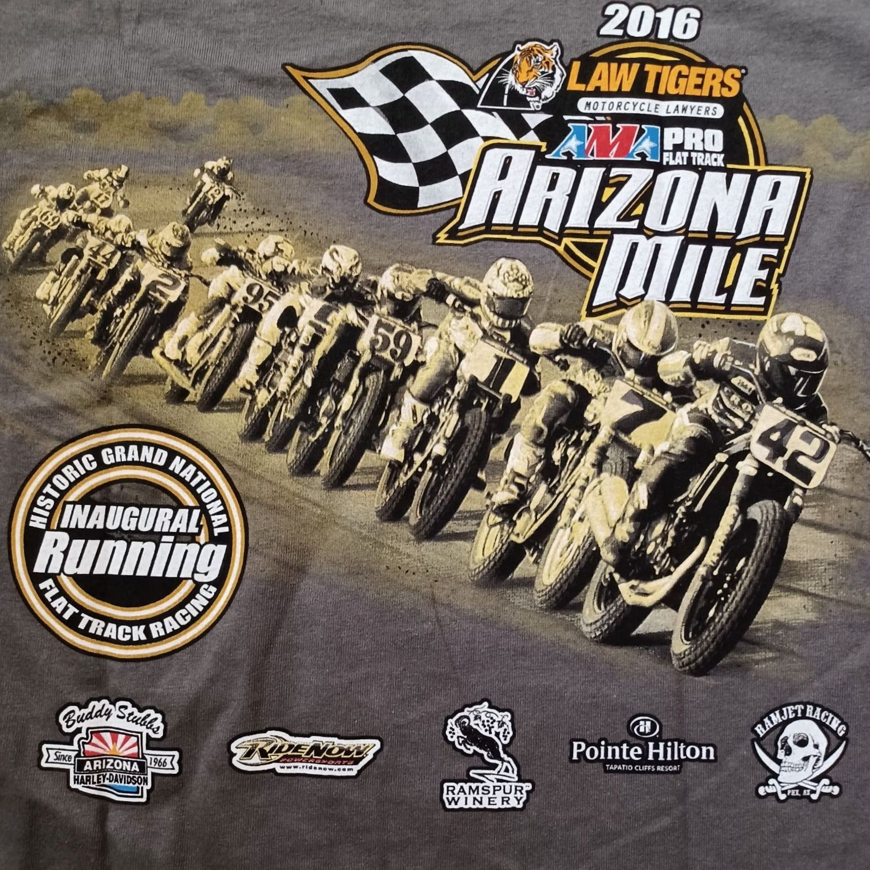 Gildan AMA Pro Flat Track T Shirt Mens M Gray Arizona Mile Law Tigers Motorcycle 2016 Size US M / EU 48-50 / 2 - 2 Thumbnail