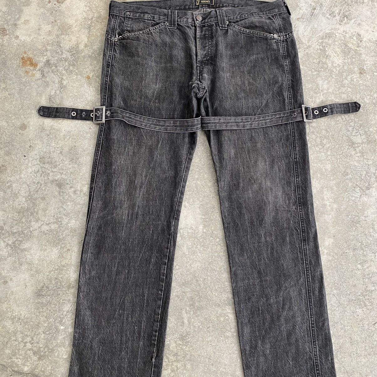 Versace 2004 Archive Versace Sanded Black Bondage Denim Jeans Size US 38 / EU 54 - 6 Thumbnail
