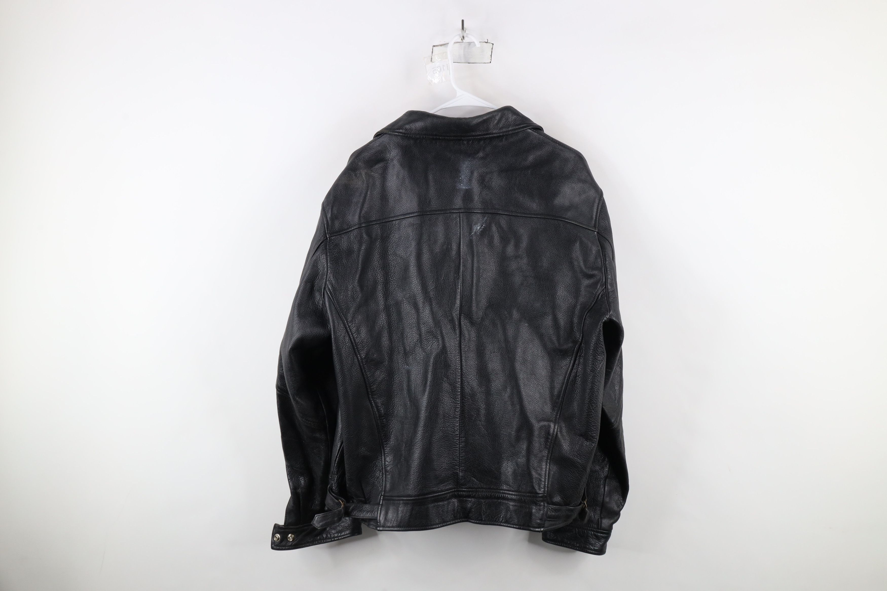 Vintage Vintage 90s Streetwear Buckle Back Leather Jacket Black Size US L / EU 52-54 / 3 - 12 Thumbnail