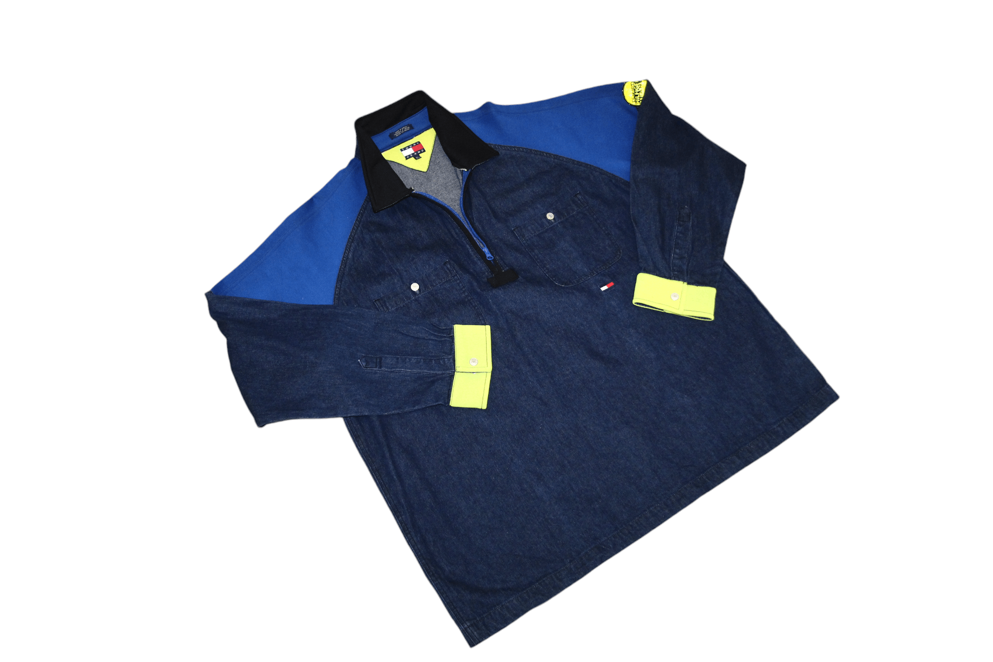 Tommy Hilfiger 90's RARE💥Tommy Jeans Indigo Denim Softshell Trim Pullover Size US XL / EU 56 / 4 - 4 Thumbnail