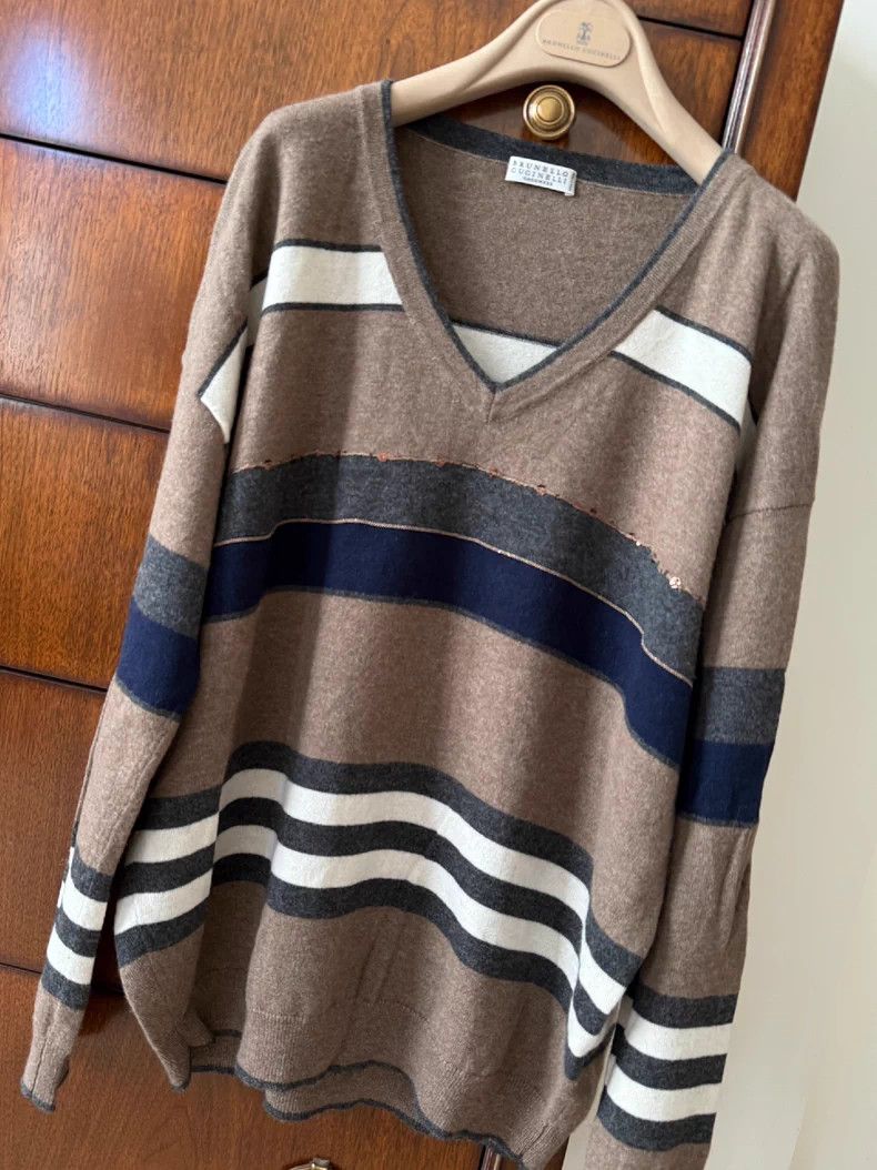 Brunello Cucinelli Brunello Cucinelli Striped Cashmere Sweater - dmc Size US M / EU 48-50 / 2 - 1 Thumbnail