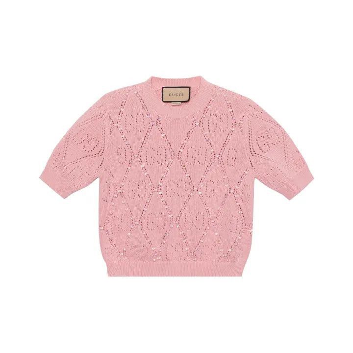 Gucci Gucci Pink Short Sleeve Knit Sweater-2507 Size M / US 6-8 / IT 42-44 - 1 Thumbnail
