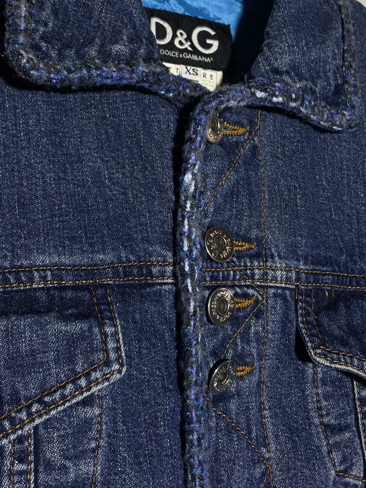 Dolce & Gabbana Dolce & Gabbana Button Down Tweed Detail Denim Jacket Size XS / US 0-2 / IT 36-38 - 5 Thumbnail