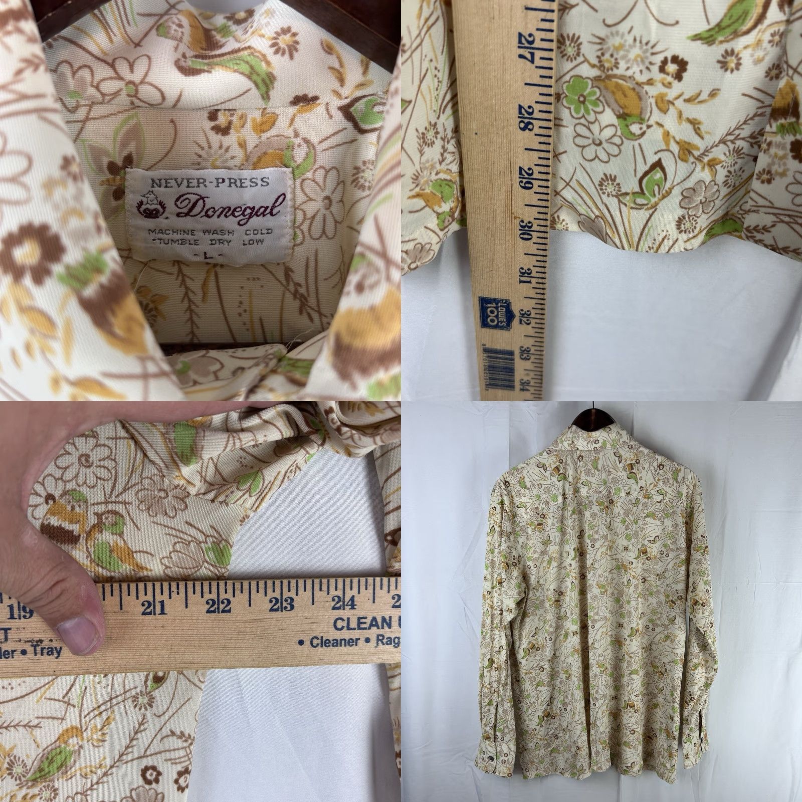 Vintage VINTAGE Donegal Never Press Spear Point Long Sleeve Shirt AOP Large Bird Beige 1970s M Mens Ladies? Size US M / EU 48-50 / 2 - 8 Thumbnail