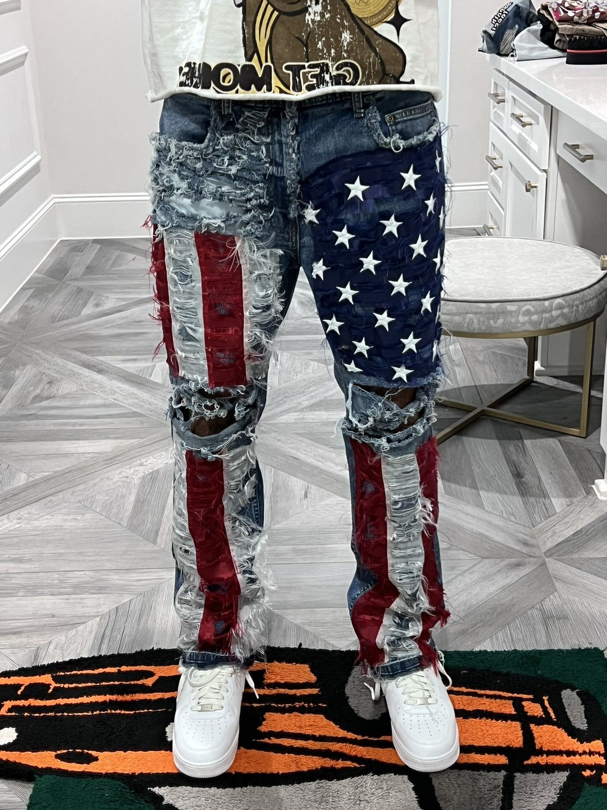 Vintage Custom 1/1 USA Flag Denim Size US 34 / EU 50 - 1 Thumbnail