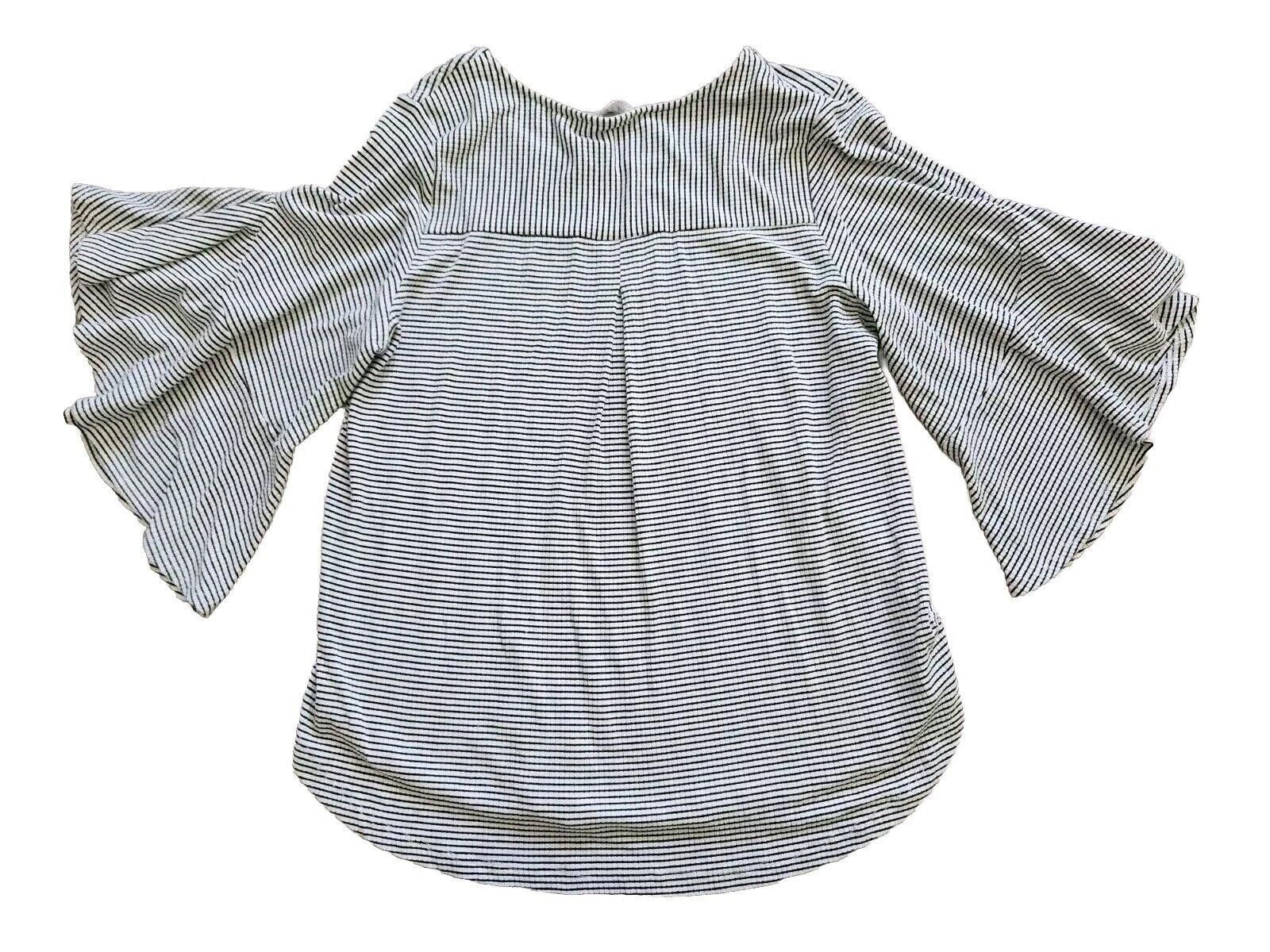 Designer Pleione Blouse Medium Black White Striped Bell Sleeves Size M / US 6-8 / IT 42-44 - 2 Thumbnail