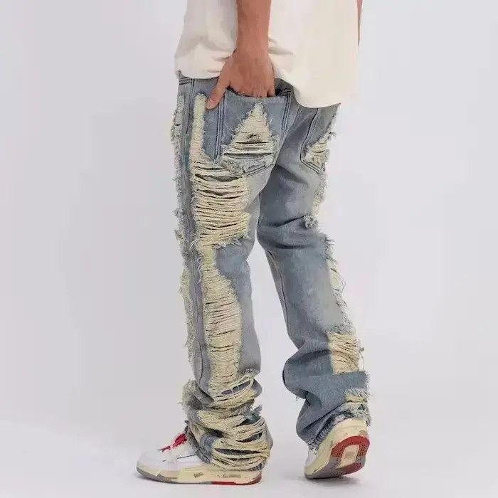 Japanese Brand Ripped Frayed Hole Blue Washed Jeans Size US 34 / EU 50 - 2 Thumbnail