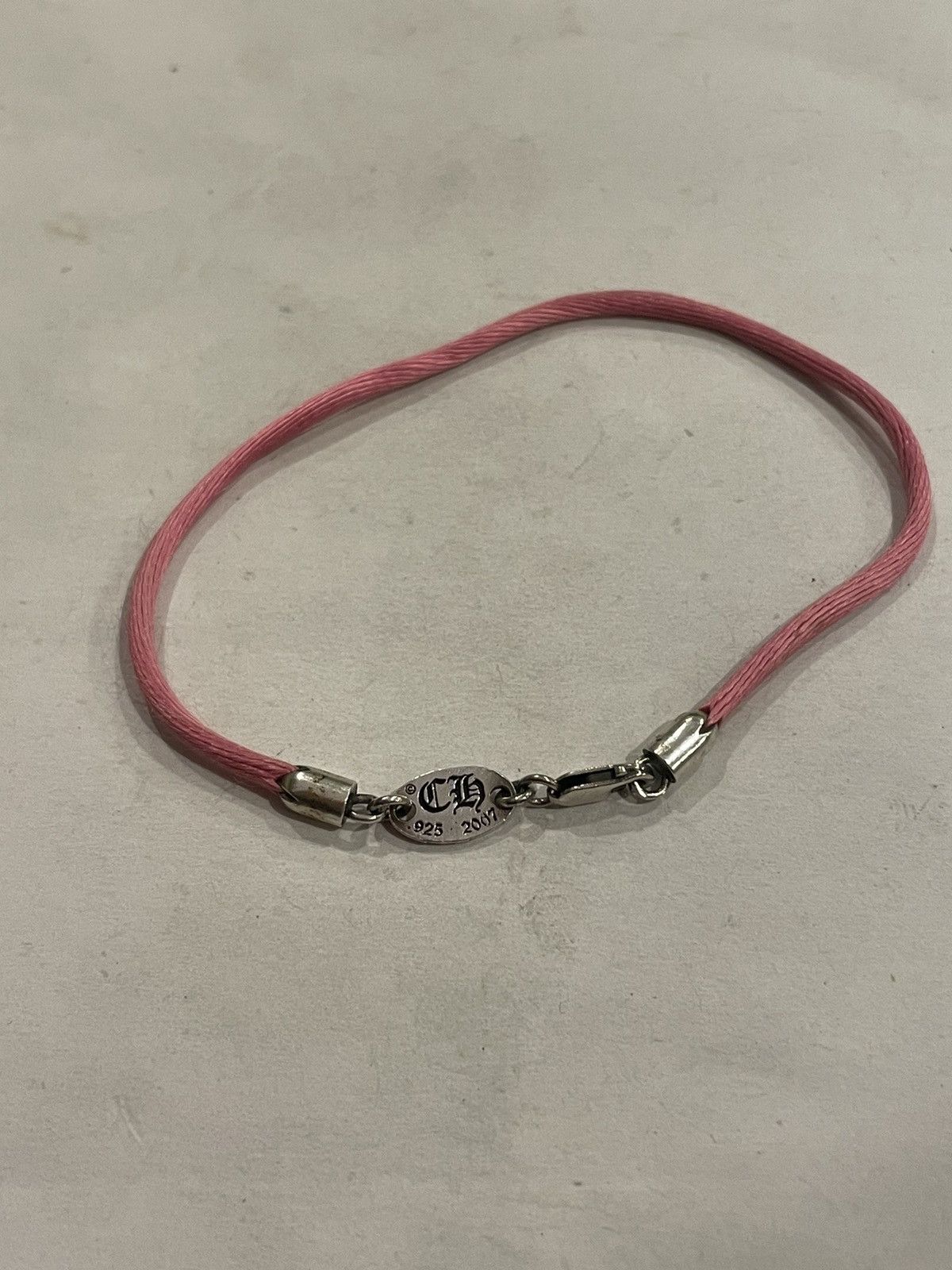 Chrome Hearts Pink KZ Bracelet Silk CH Cross Pendant Silver