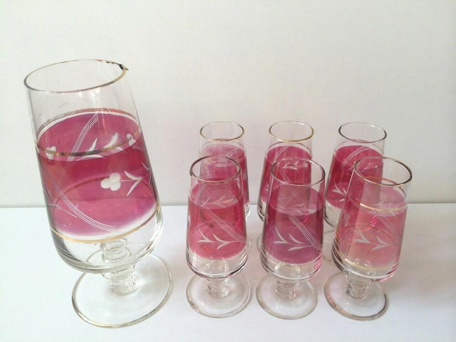 The Unbranded Brand Cranberry Ruby Red Glass jug and Six Iced Tea Glasses Size ONE SIZE - 2 Thumbnail