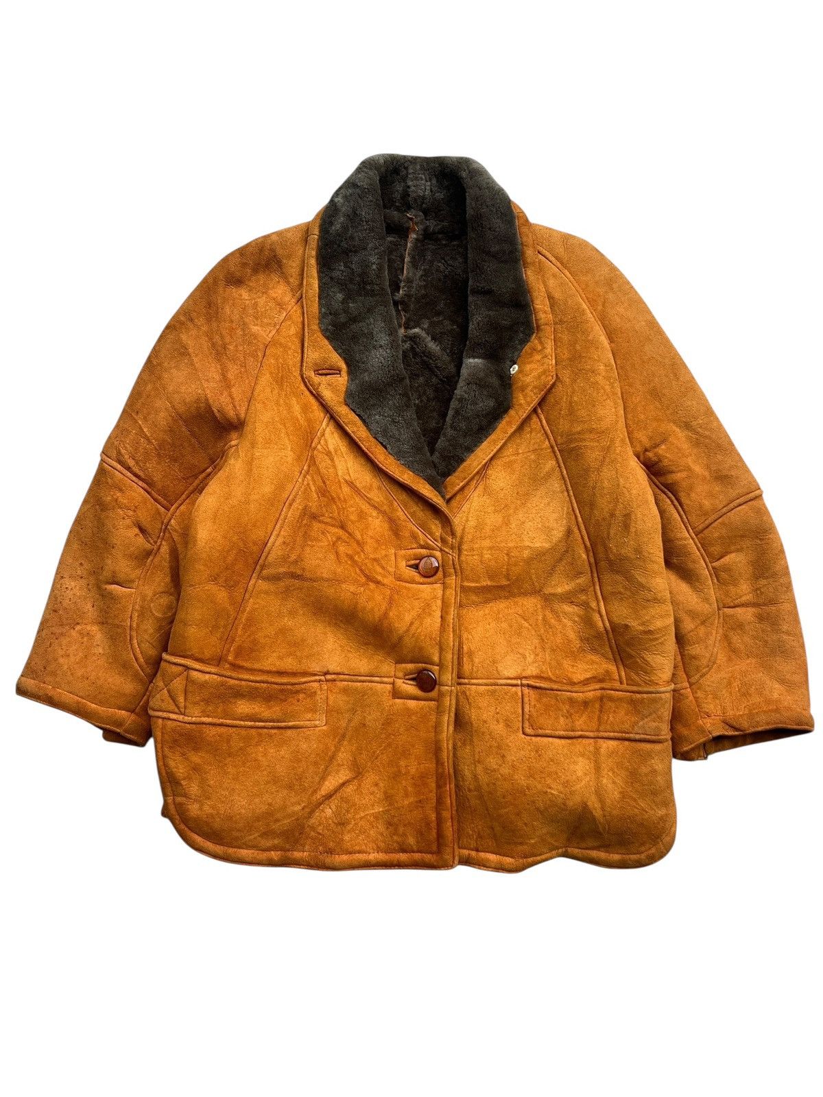 Vintage 90s Via Nuova Suide Shearling Coat Leather Jacket