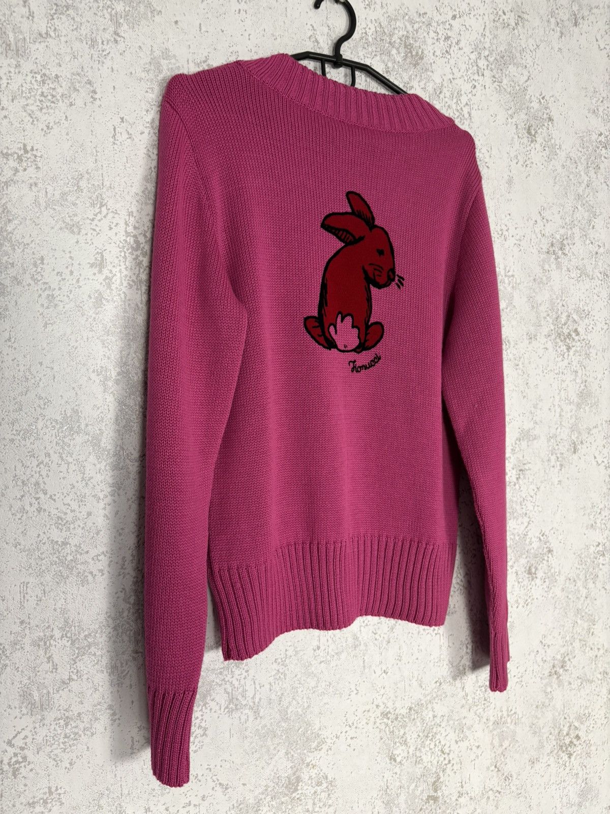 Fiorucci Fiorucci Pink Bunny Knit Sweater Wool Blend V Neck XL Y2K Size XL / US 12-14 / IT 48-50 - 3 Thumbnail