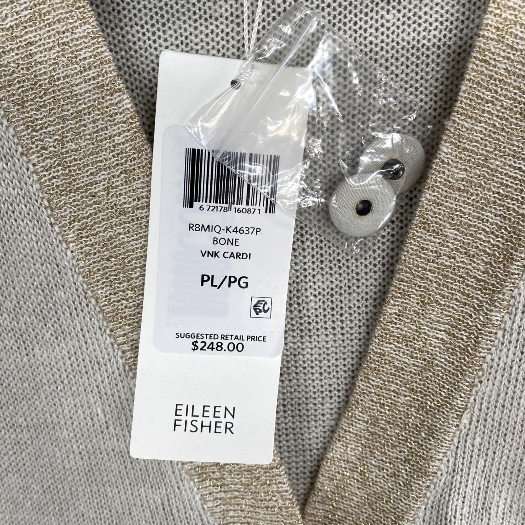 Eileen Fisher Eileen Fisher Cardigan Sweater Womens PL White Organic Linen V Neck Metallic Size L / US 10 / IT 46 - 7 Thumbnail