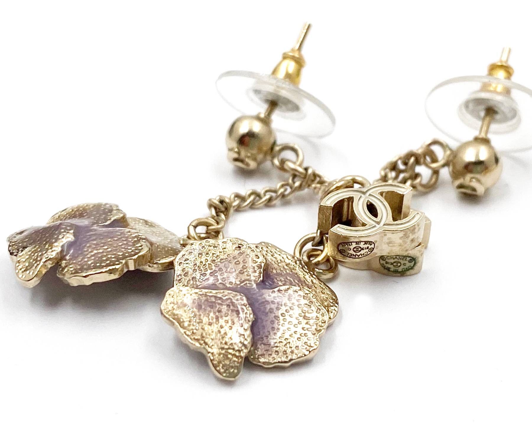 Chanel Chanel Gold CC Lavender Flower Dangle Piercing Earrings Size ONE SIZE - 3 Thumbnail