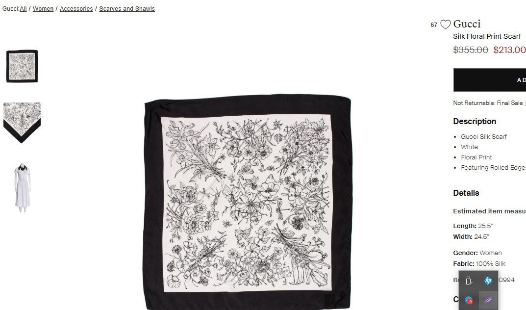 Gucci Gucci Silk Floral Print Scarf Size ONE SIZE - 10 Thumbnail