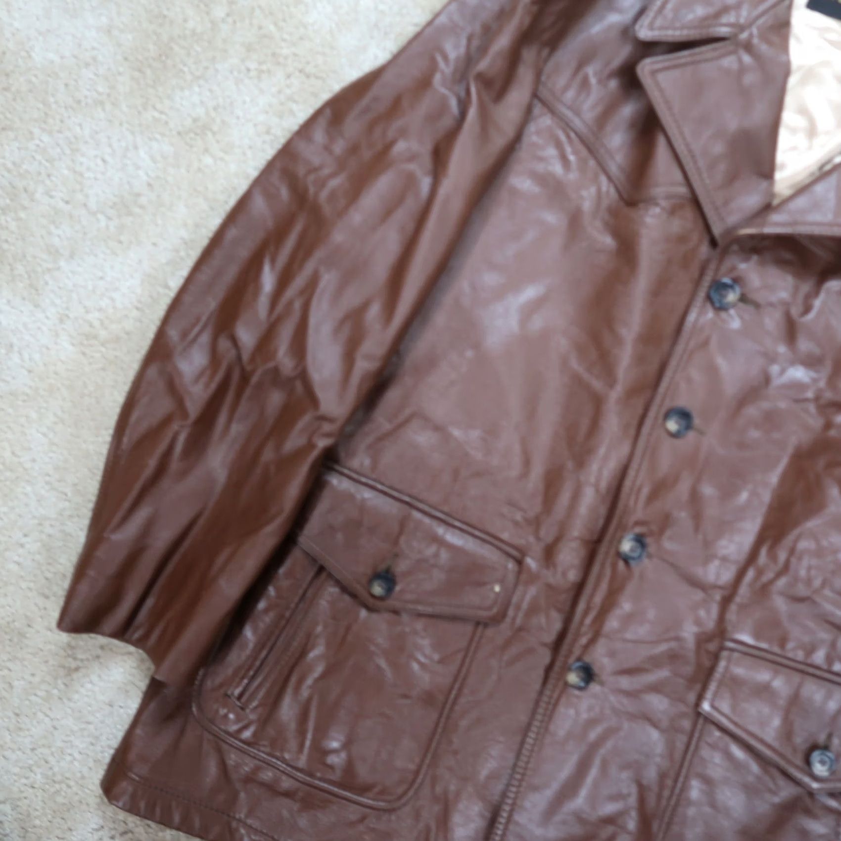 Vintage VINTAGE Lakeland Leather Coat Jacket Men 44 Lined 4 Button Overcoat Brown Nylon Lining Solid Mid-Length 90s Classic Mens Size US S / EU 44-46 / 1 - 6 Thumbnail