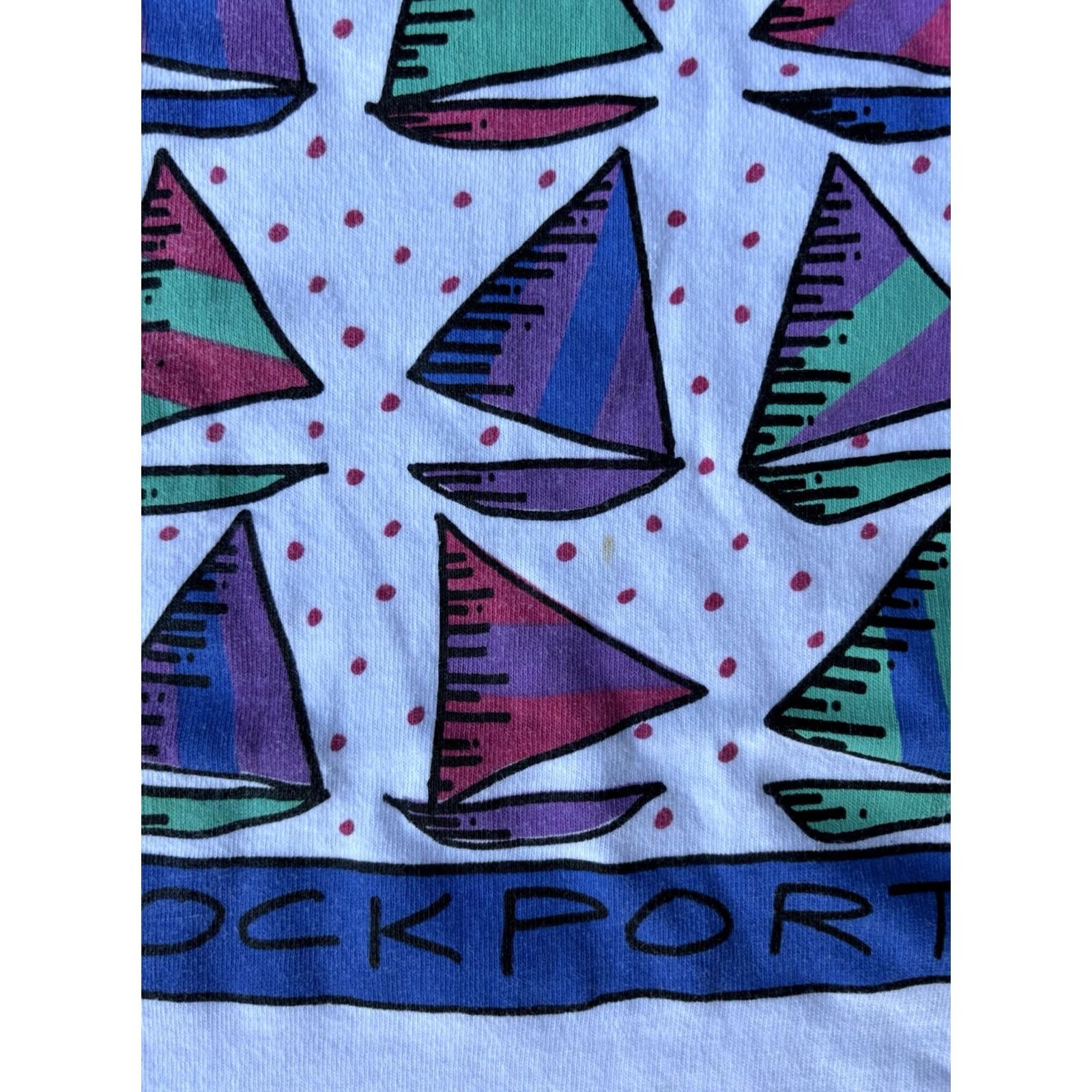 Hanes VINTAGE Hanes Rockport Mass Sailboats T-Shirt Large White Cotton Blend USA Graphic Print Crew Neck Men Size US L / EU 52-54 / 3 - 4 Thumbnail
