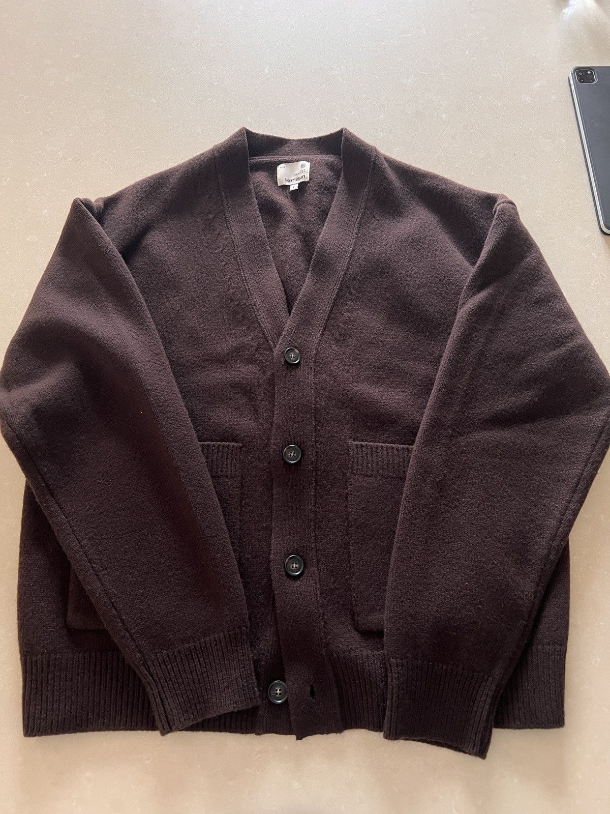 image of Horlisun Brown Merino Wool Cardigan Size L, Men's