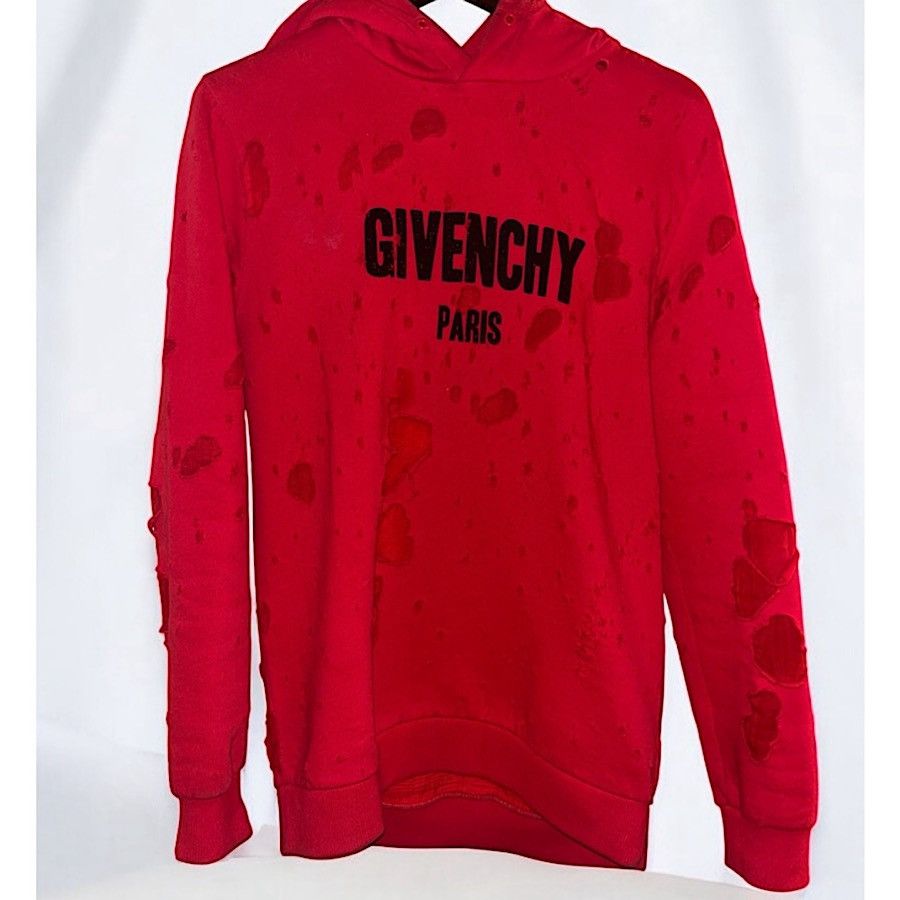 Givenchy Authentic Givenchy 17 Tisci Red Damaged Processed Hoodie Size US S / EU 44-46 / 1 - 1 Thumbnail