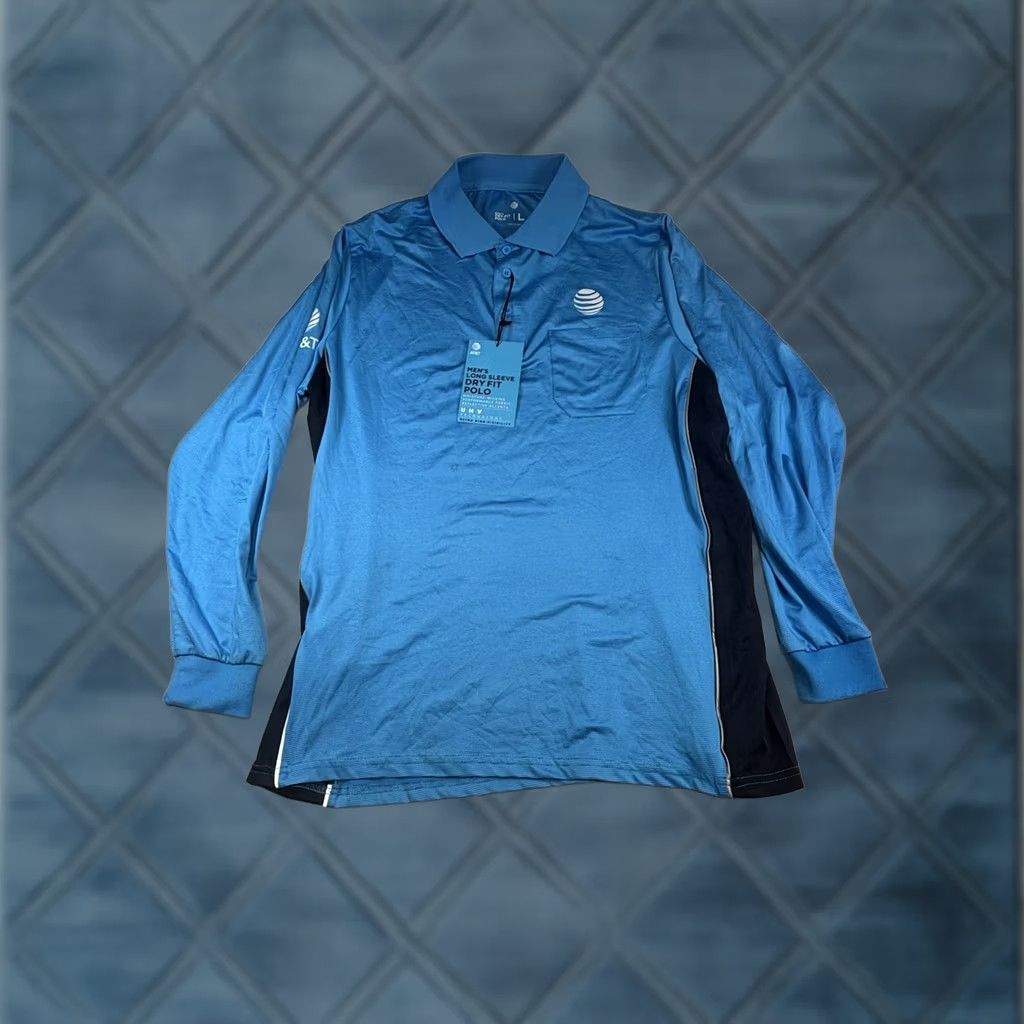 Vintage AT&T Men's Dry Fit Polo Shirt Long Sleeve UHV Technology Polyester Blue Large Mens 2X Size US XXL / EU 58 / 5 - 1 Thumbnail