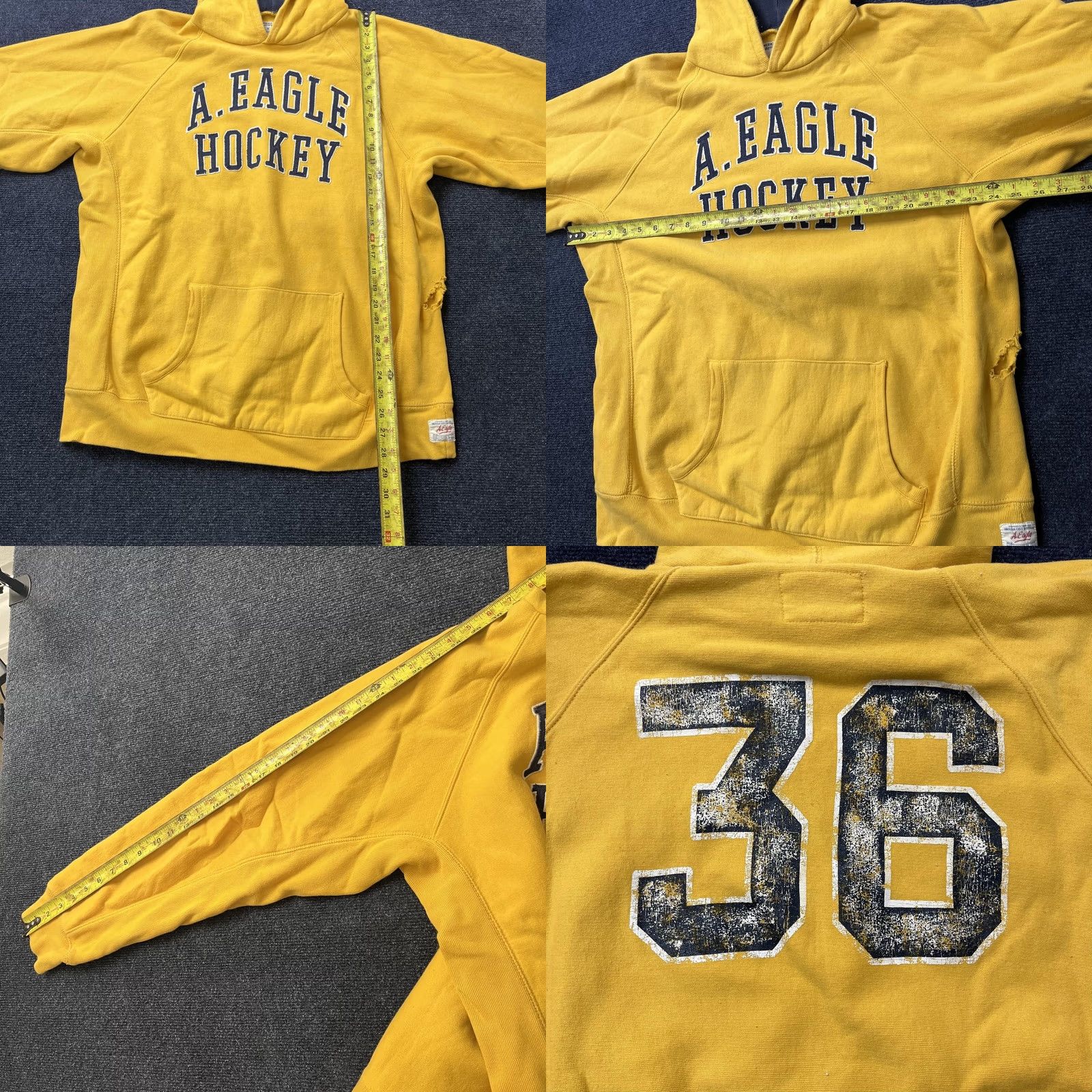 American Eagle Outfitters VINTAGE American Eagle Outfitters Hoodie Mens XL Yellow Fleece Hockey Pullover 36 Back Size US XL / EU 56 / 4 - 8 Thumbnail