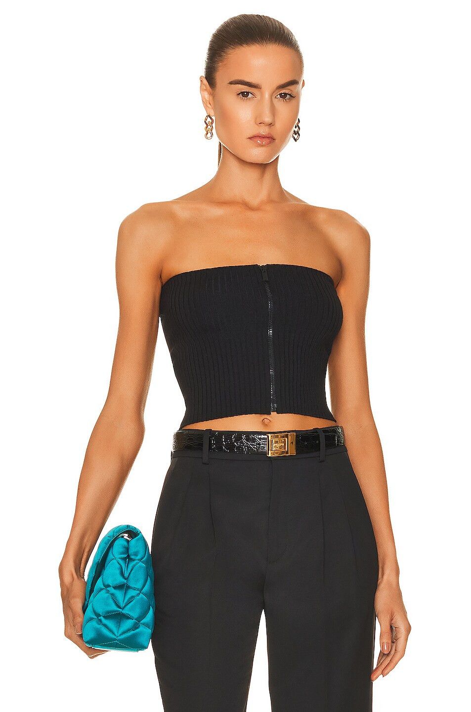 Saint Laurent Paris o1s1wg110924 Zip Bustier in Ribbed Knit in Black Size XS / US 0-2 / IT 36-38 - 1 Thumbnail