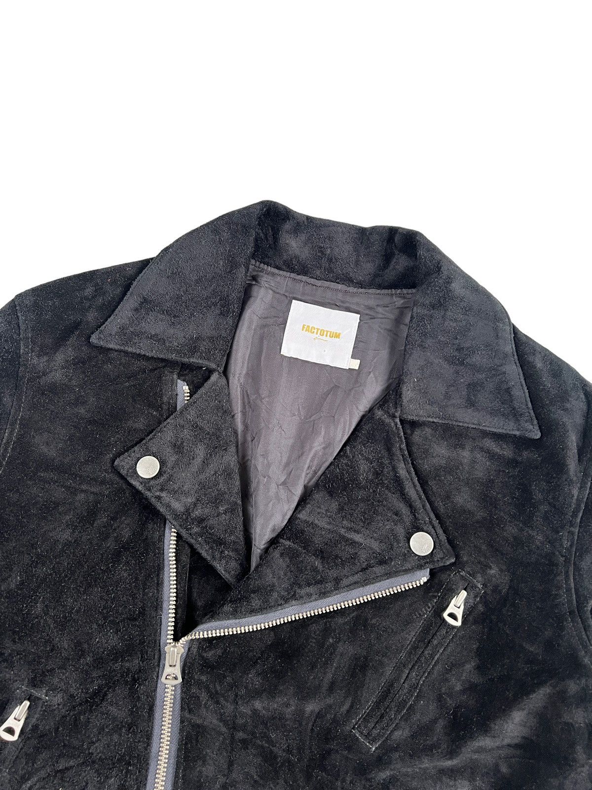 FACTOTUM × Genuine Leather × Japanese Brand Factotum 🇯🇵 Suede Leather Cropped Biker Jacket Size M / US 6-8 / IT 42-44 - 3 Thumbnail