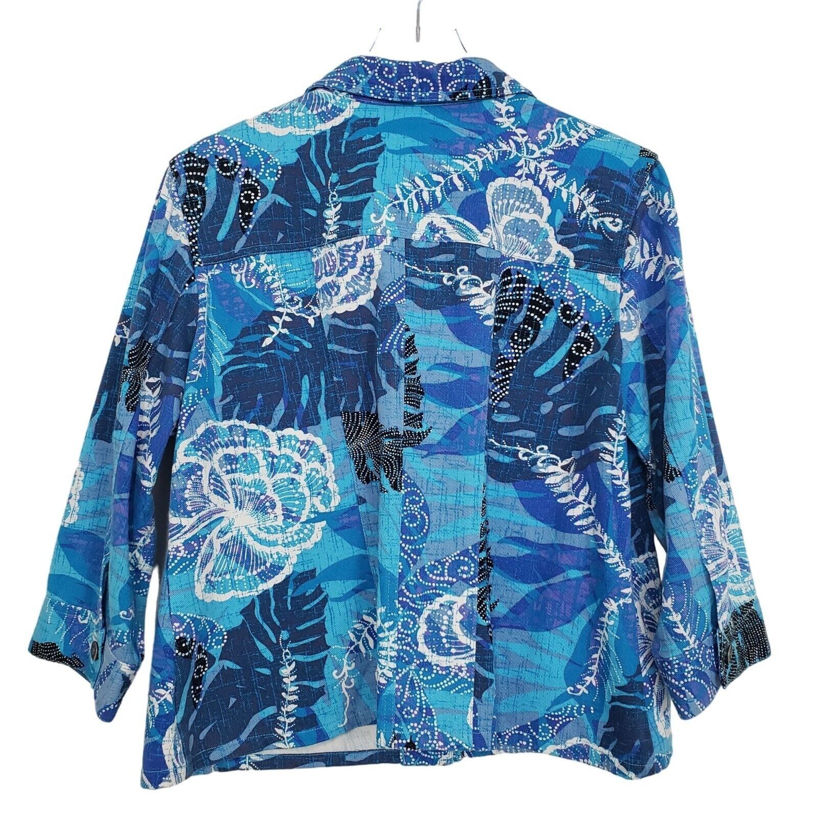Designer Ruby Rd Floral Denim Jacket Womens Petite Size 16 Blue 100% Size XXL / US 16-18 / IT 52-54 - 5 Thumbnail
