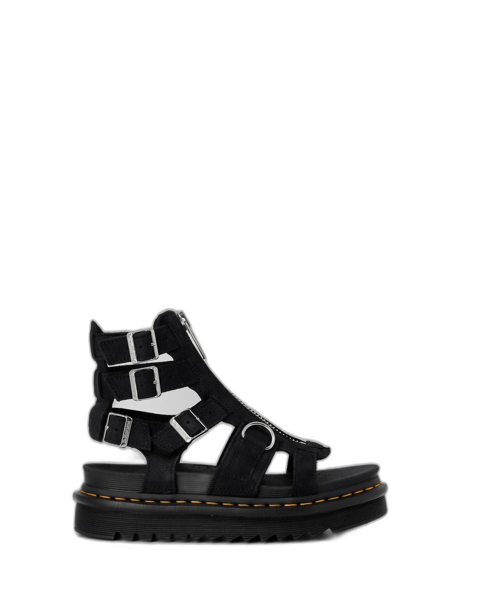 image of Dr Martens Leather Slip-On Sandals With Buckle/bow Fastening in Black, Women's (Size 8)