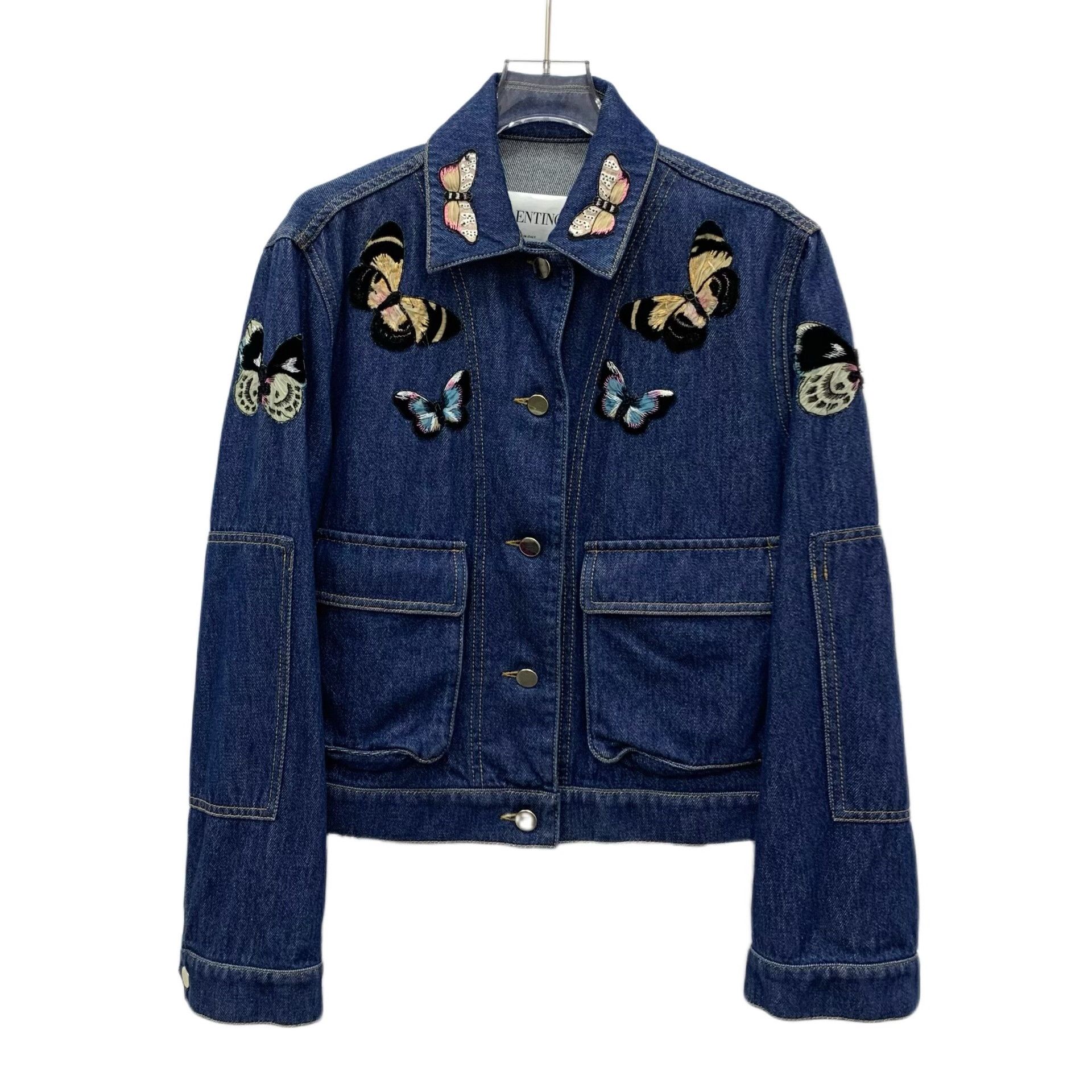 Valentino Valentino Embroidered Cotton Blue Jacket L Women Size L / US 10 / IT 46 - 1 Thumbnail