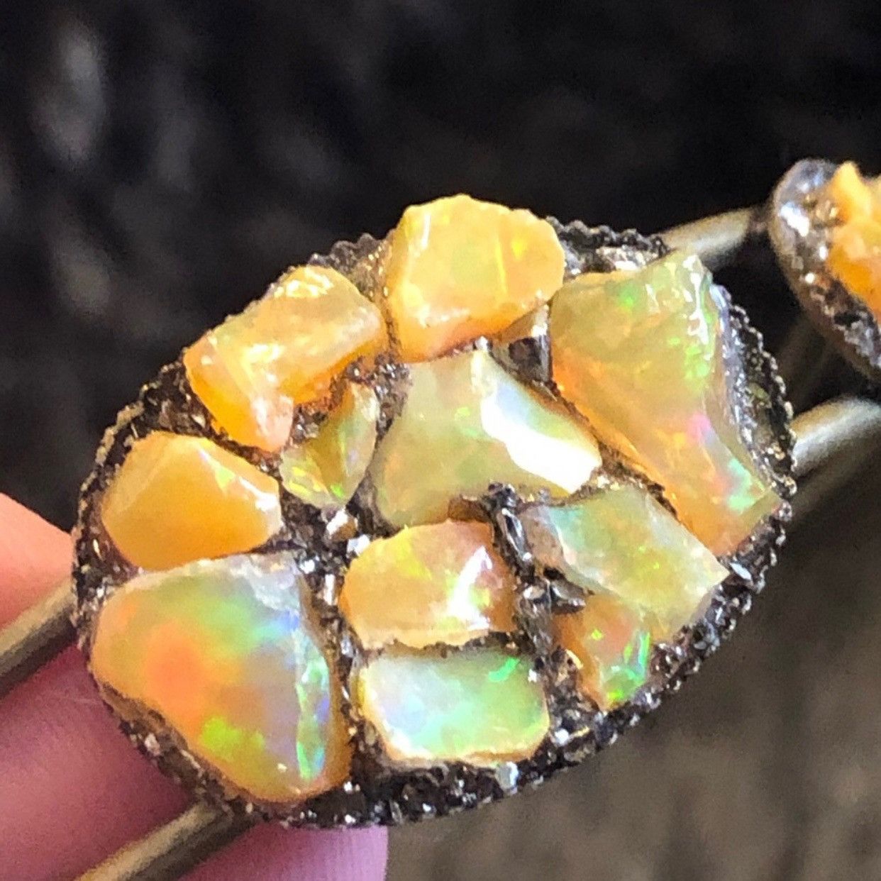 Vintage Rough raw opal gemstone brass cuff bracelet Size ONE SIZE - 6 Thumbnail