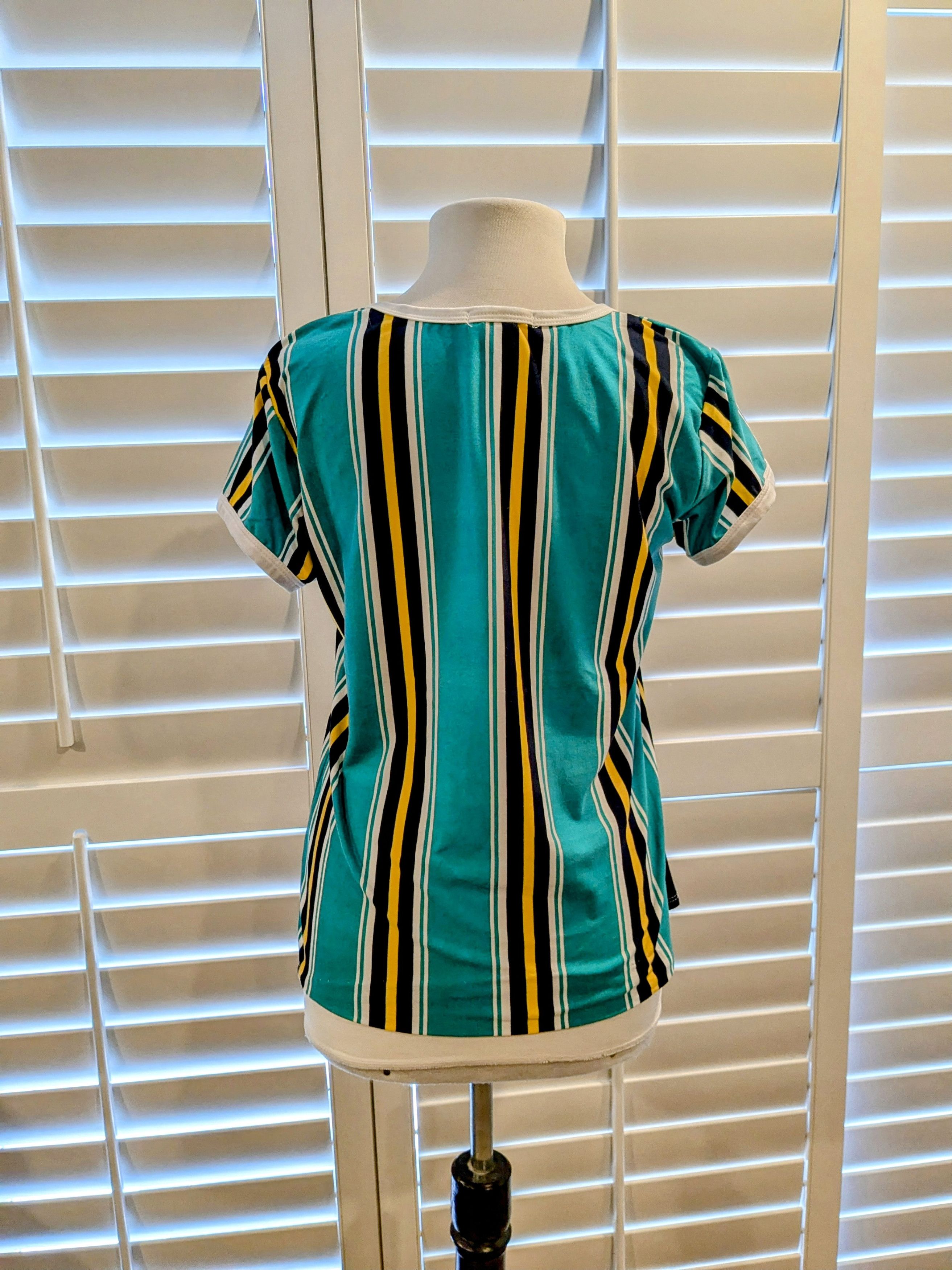 Designer Marci Womens Juniors Green Blue White Yellow Striped Shirt Size XL / US 12-14 / IT 48-50 - 4 Thumbnail