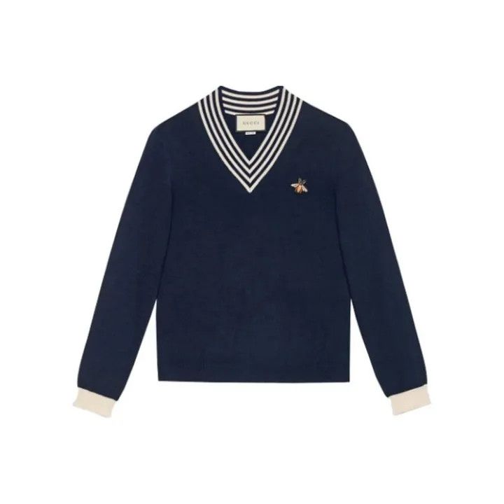 Gucci Knit Wool V-Neck Sweater with Bee Design