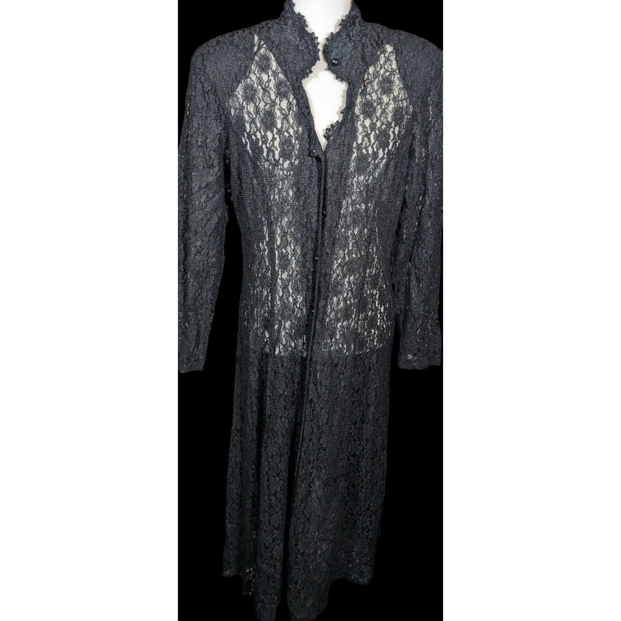 Other Dawn Joy Vintage 80s Gothic Floral Lace Duster Size XXL / US 16-18 / IT 52-54 - 1 Thumbnail