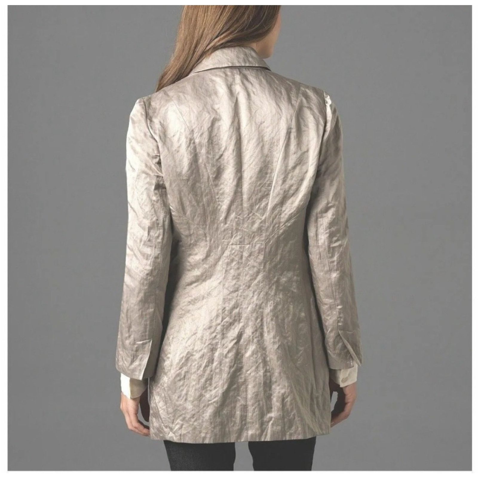 Eileen Fisher Eileen Fisher Satin Crinkle Blazer Jacket Champagne Women XS Size XS / US 0-2 / IT 36-38 - 2 Thumbnail