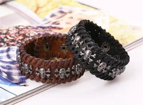 Jewelry Leather Bracelet With Rivet Skeleton Size ONE SIZE - 2 Thumbnail