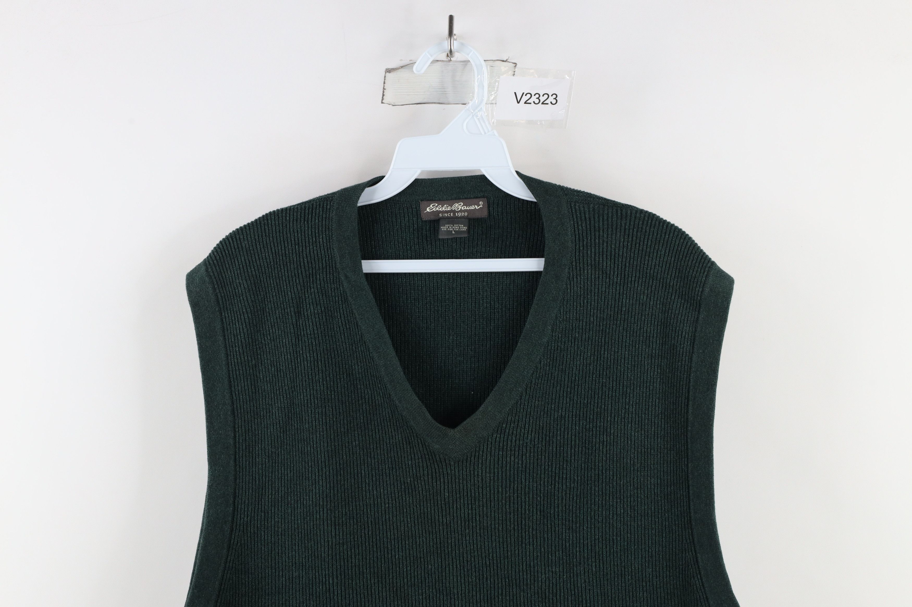 Eddie Bauer × Vintage Vintage 90s Eddie Bauer Ribbed Sweater Vest Green Cotton Size US L / EU 52-54 / 3 - 2 Thumbnail