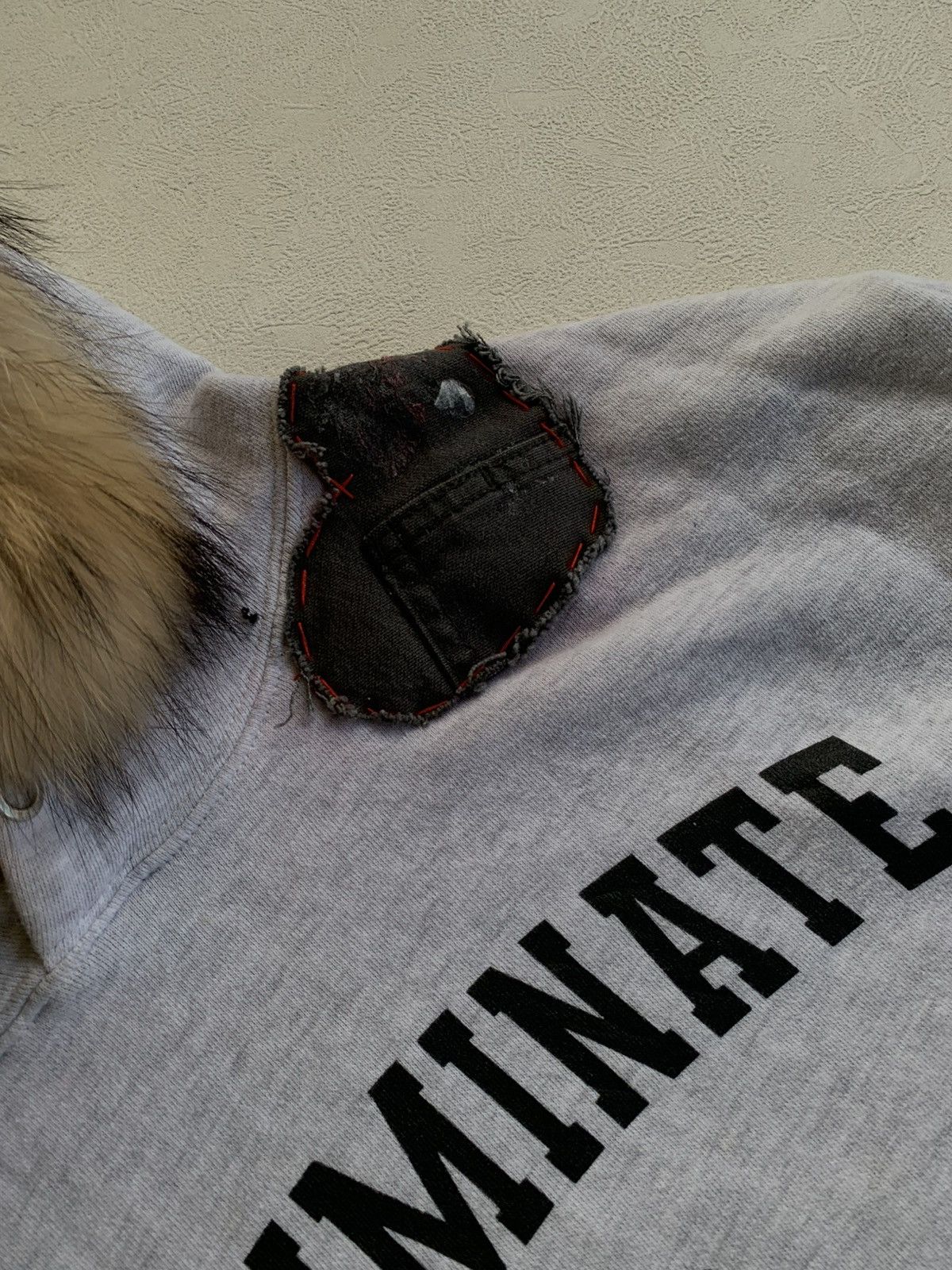 Japanese Brand CRAZY DISTRESSED FUR HOODIE F.ILLUMINATE BOXY CROP FIT Size US M / EU 48-50 / 2 - 13 Thumbnail