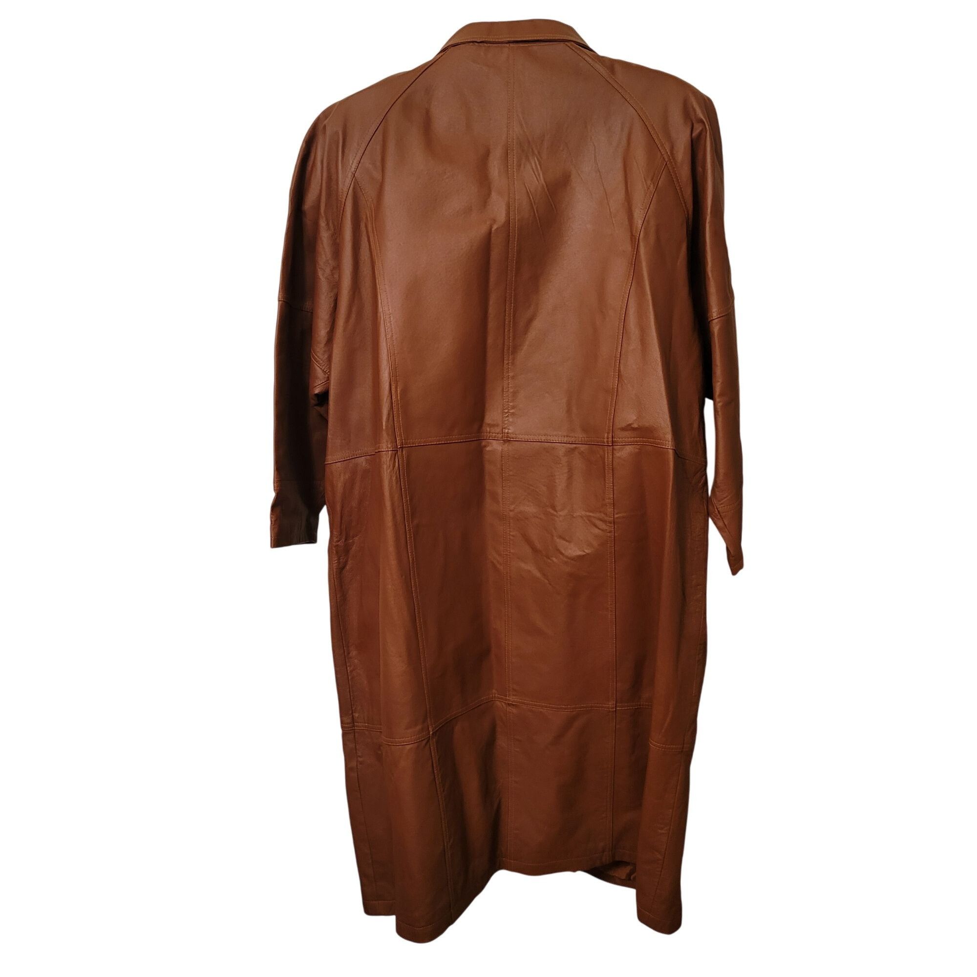 Vintage Venezia 1X Brown Leather Double Breasted Trench Coat Slouchy Size XXL / US 16-18 / IT 52-54 - 4 Thumbnail